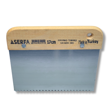 Шпатель зубчастий японський 17 см Notched Spreader, заокруглений зуб 8 мм, дерев'яна ручка, сталь (291) 